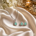 Aqua Teardrop American Diamond Pendant & Earring Set