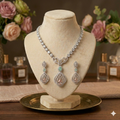 Elegant Dangle American Diamond CZ Necklace & Earrings Set For Women & Girls