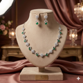 Emerald Green CZ Floral  Necklace & Earrings Set