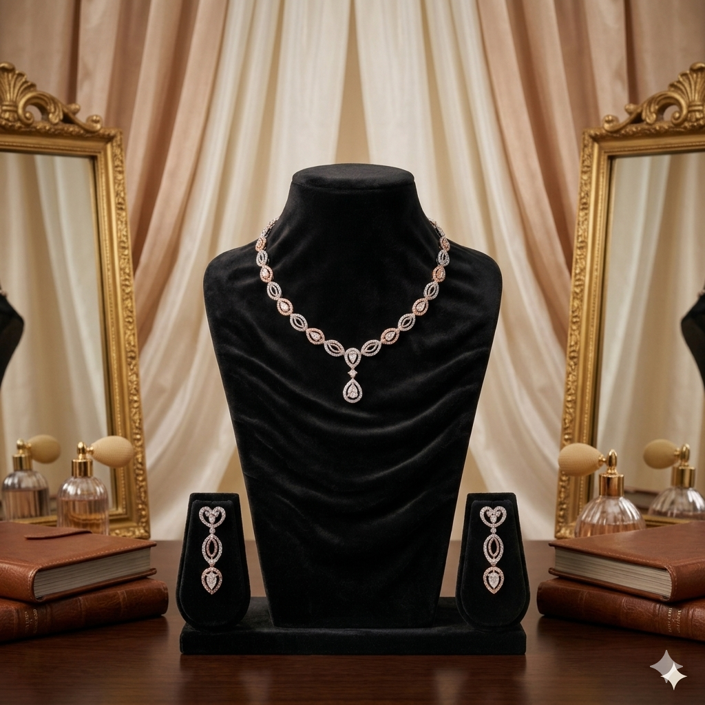 CZ Marquise Link Teardrop Pendant Necklace & Earrings Set