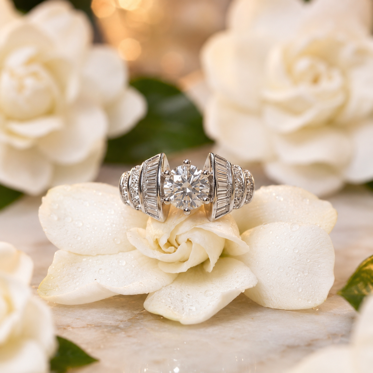 FLORALHALO American Diamond Adjustable Ring for Women | Luxury Solitaire Halo Design AD Ring | Silver Tone Cubic Zirconia Statement Ring | Adjustable Finger Ring for Girls & Women
