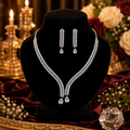 American Diamond Leaf Drop Necklace Set for Women | Elegant V-Shape AD Necklace with Matching Drop Earrings