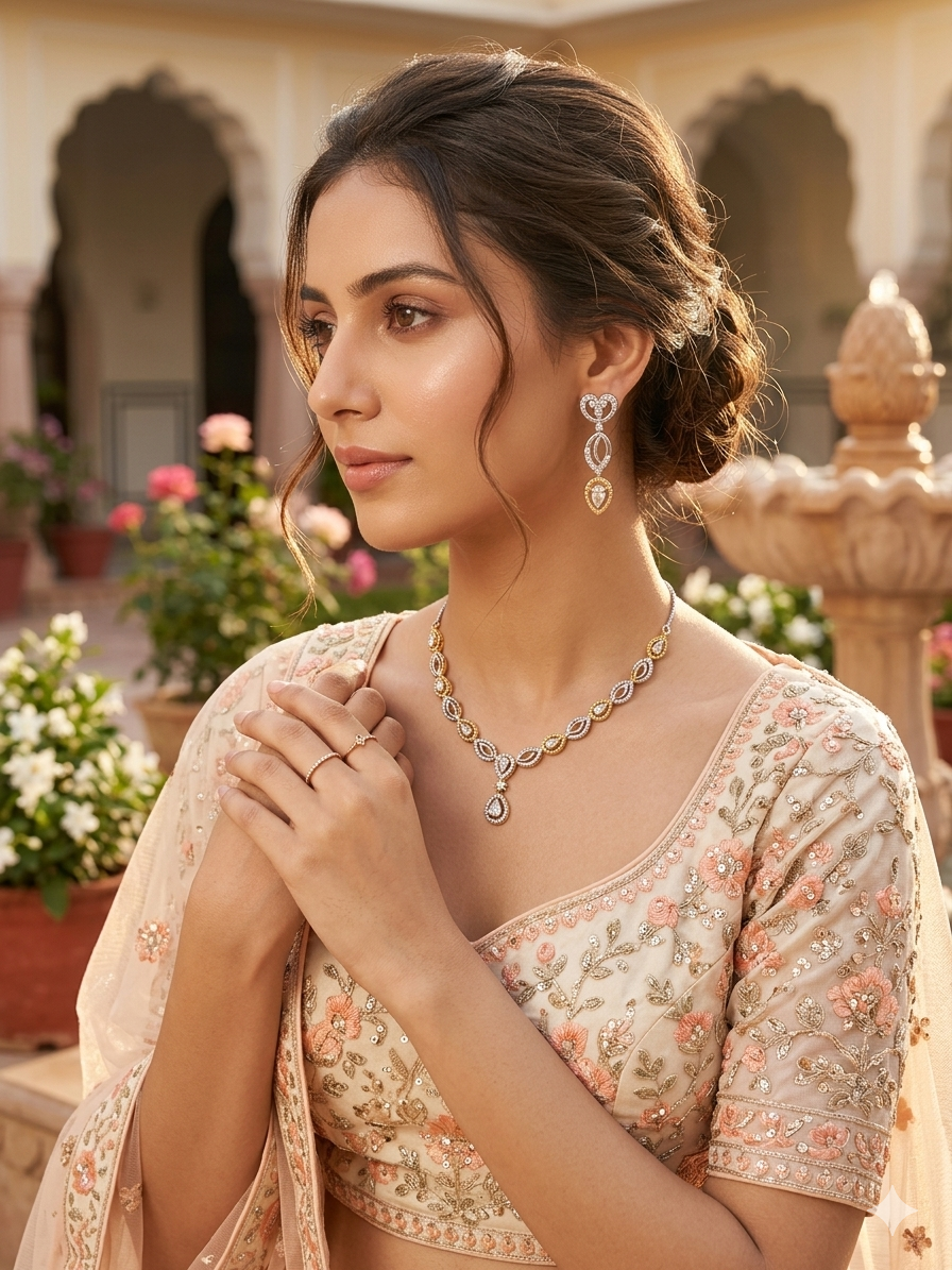 CZ Marquise Link Teardrop Pendant Necklace & Earrings Set