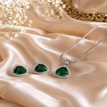 Green Emerald Triangle Pendant With Earrings| Finish With American Diamond