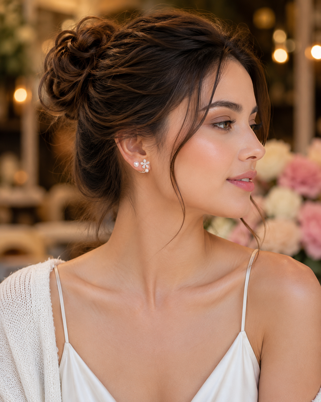 Elegant Pearl Floral Earrings for Women | Gold Plated Crystal Flower Stud Earrings