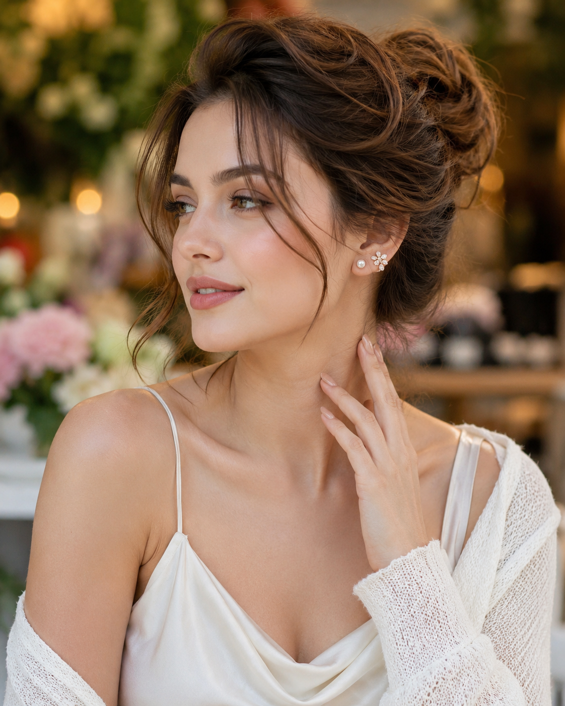 Elegant Pearl Floral Earrings for Women | Gold Plated Crystal Flower Stud Earrings