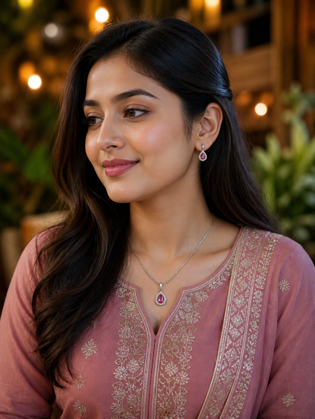 Ruby Teardrop Pendant & Earring Set