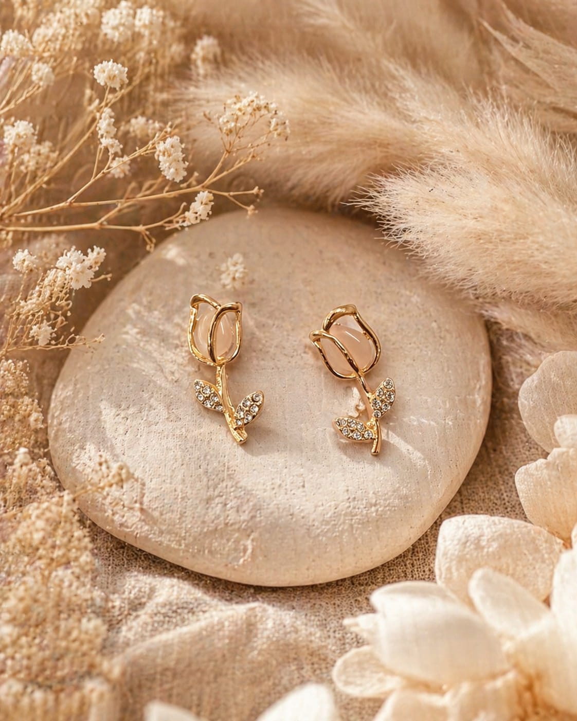 Elegant Tulip Flower Earrings for Women | Gold Plated Floral Studs