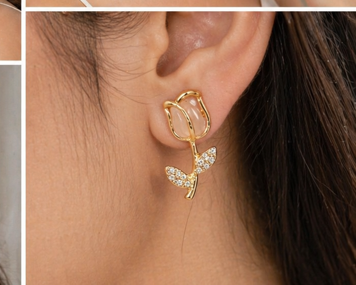 Elegant Tulip Flower Earrings for Women | Gold Plated Floral Studs