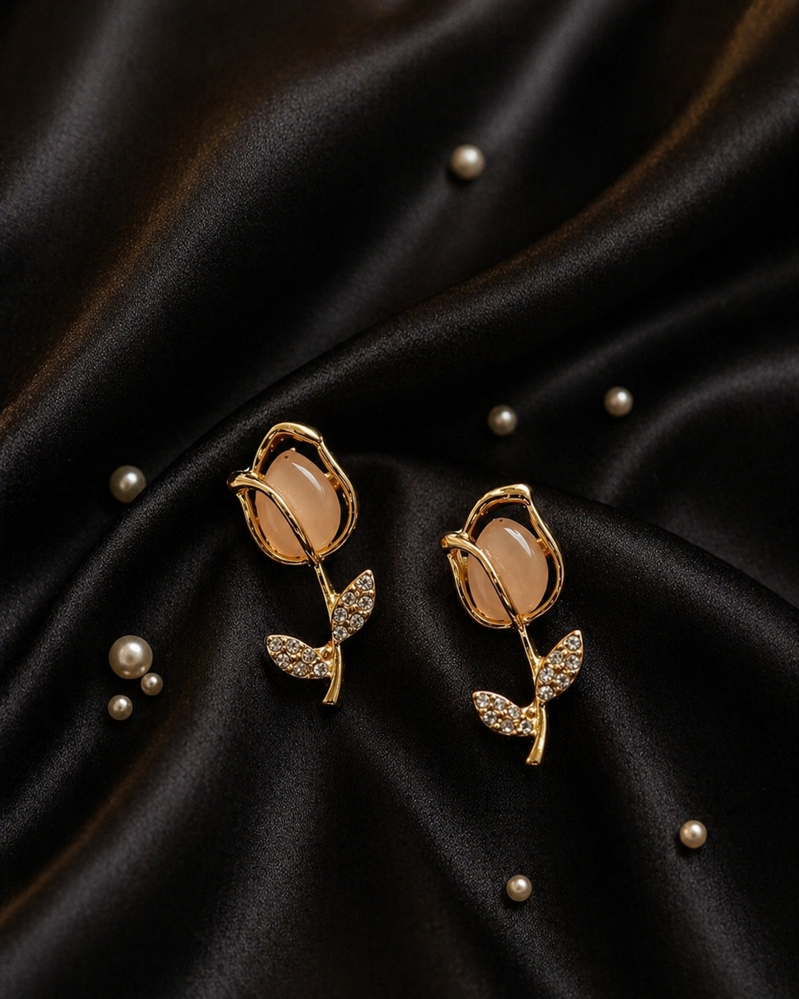 Elegant Tulip Flower Earrings for Women | Gold Plated Floral Studs