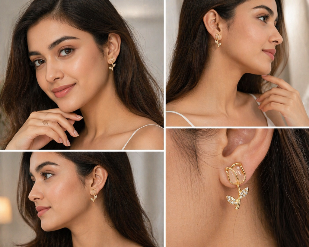 Elegant Tulip Flower Earrings for Women | Gold Plated Floral Studs