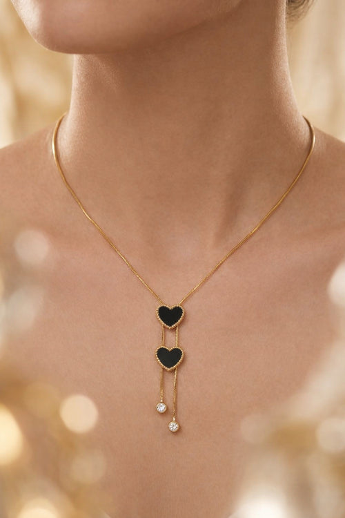 Anti Tarnish Gold Plated Black Heart Pendant Necklace for Women & Girls | Crystal Drop Chain