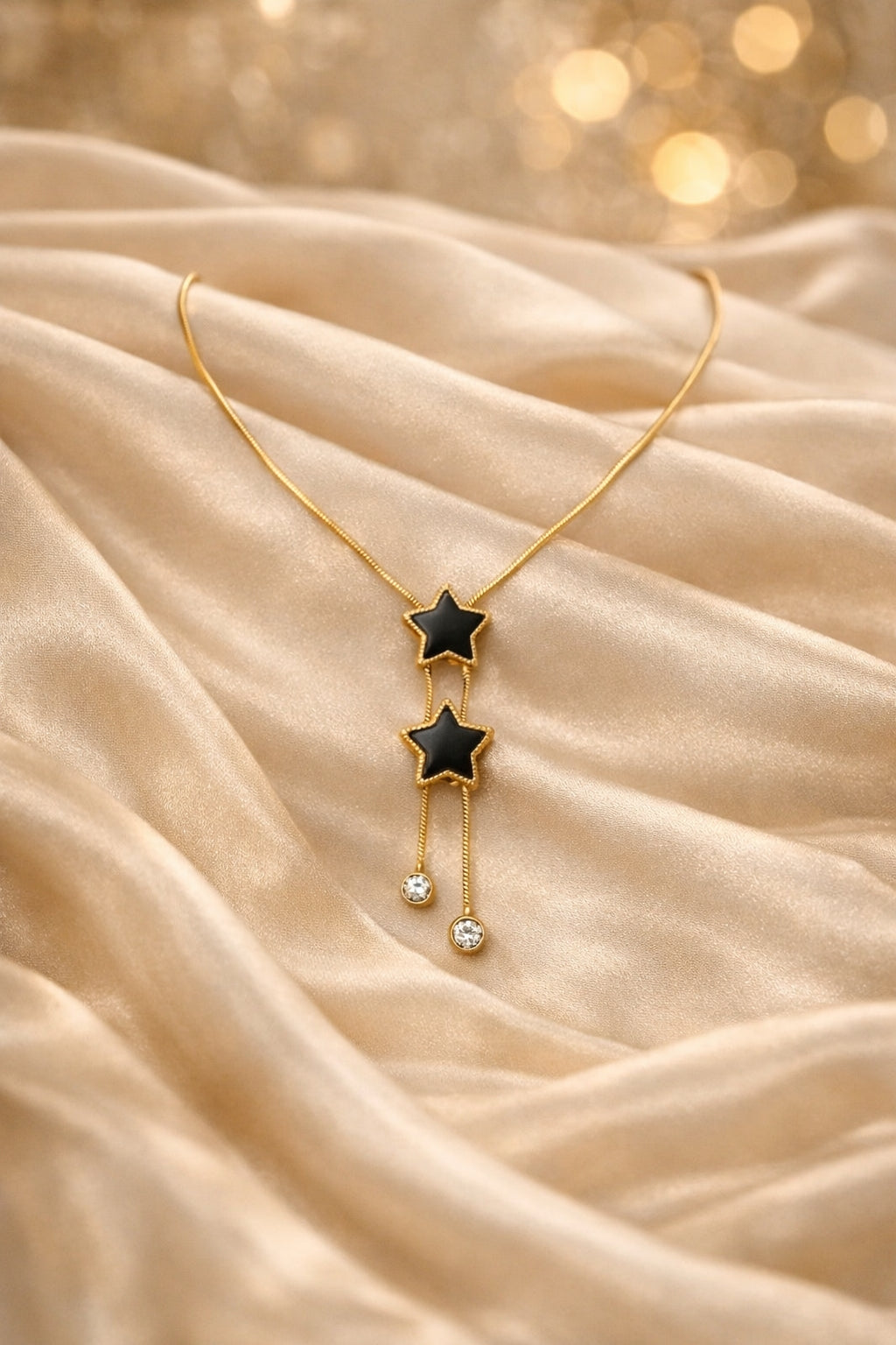 Anti Tarnish Gold Plated Black Star Pendant Necklace for Women & Girls | Crystal Drop Chain