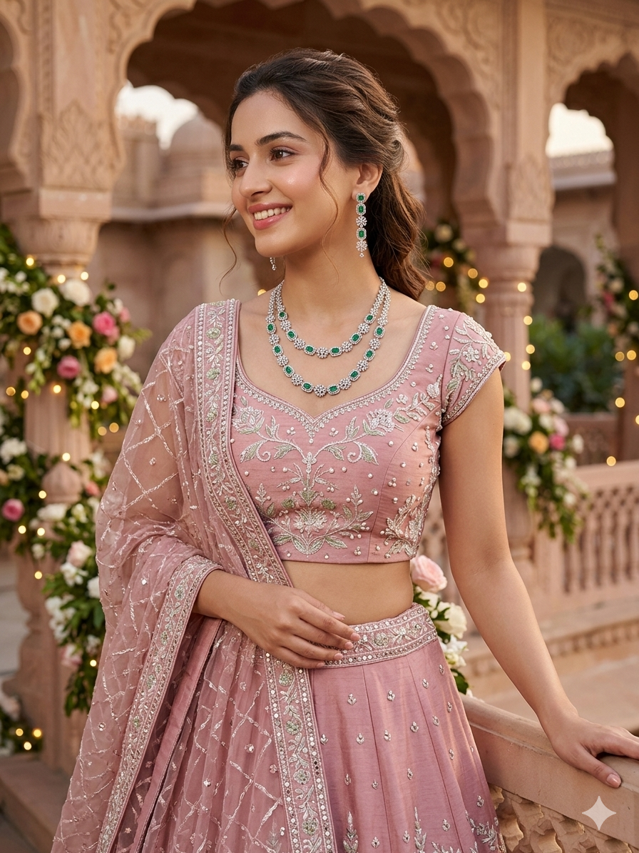 Emerald Green CZ Double Layer Necklace & Earrings Set For Women