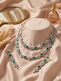 Emerald Green CZ Double Layer Necklace & Earrings Set For Women