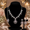 Pastel Multicolour CZ Filigree Pendant Necklace, Maang Tikka & Earrings Set