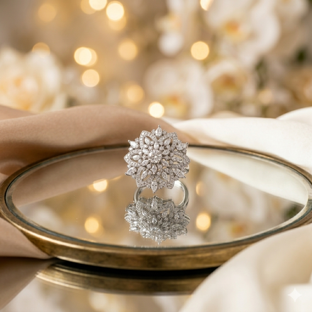Crystal Floral Bloom CZ Adjustable Ring