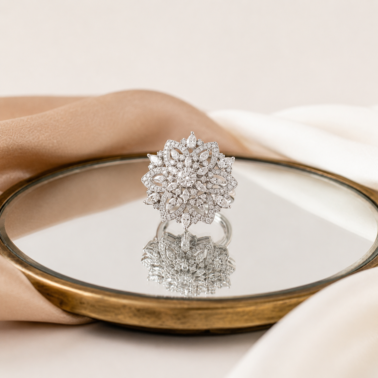 Crystal Floral Bloom CZ Adjustable Ring