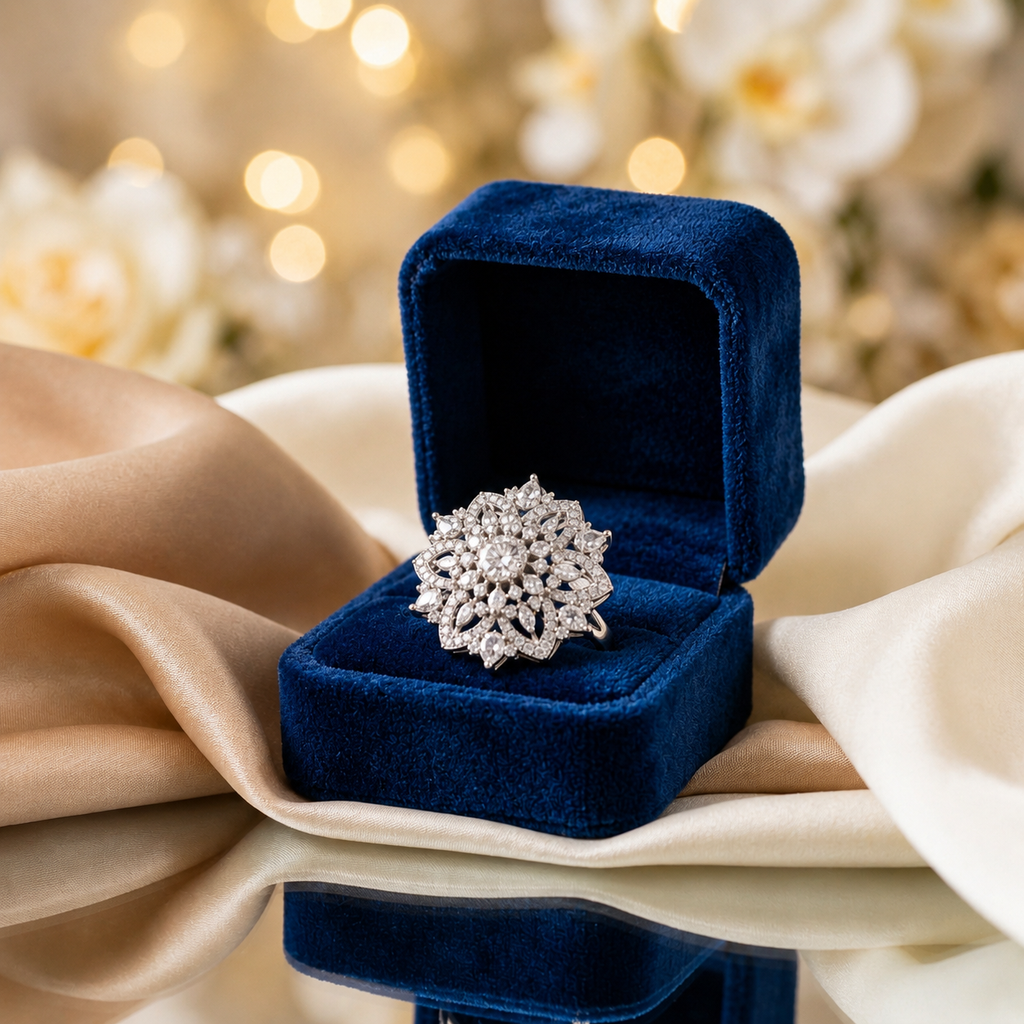 Crystal Floral Bloom CZ Adjustable Ring