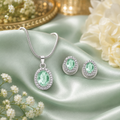 Mint Elegance Oval CZ Halo Pendant & Earring Set