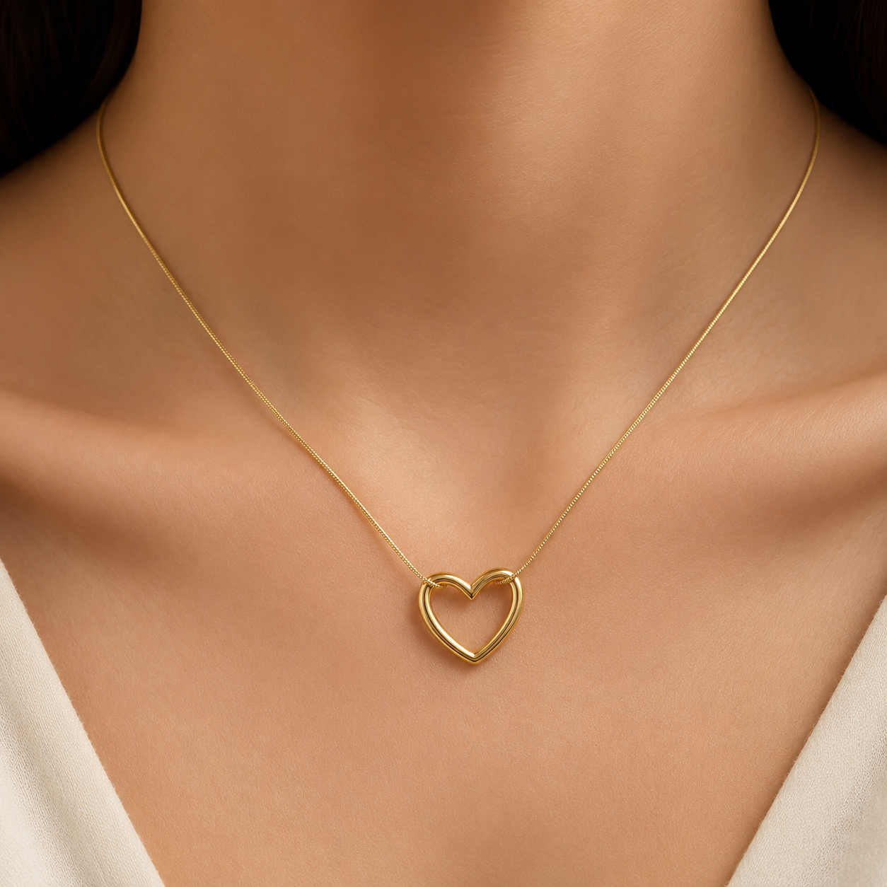 Gold-Toned Open Heart Pendant Necklace for Women & Girls | Minimalist Heart Chain Necklace| Anti- Tarnish Necklace