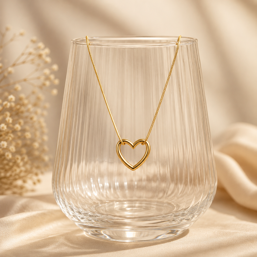 Gold-Toned Open Heart Pendant Necklace for Women & Girls | Minimalist Heart Chain Necklace| Anti- Tarnish Necklace