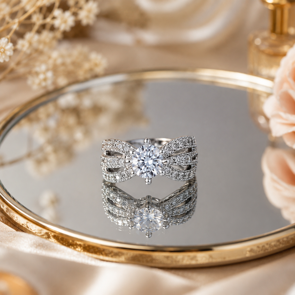 Crystal Bow CZ Solitaire Adjustable Ring