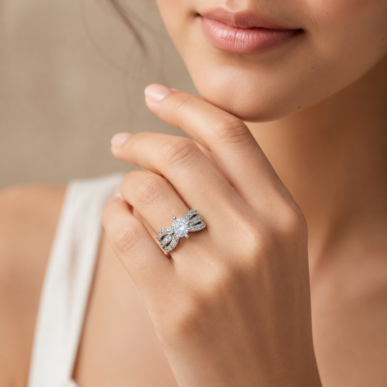Crystal Bow CZ Solitaire Adjustable Ring