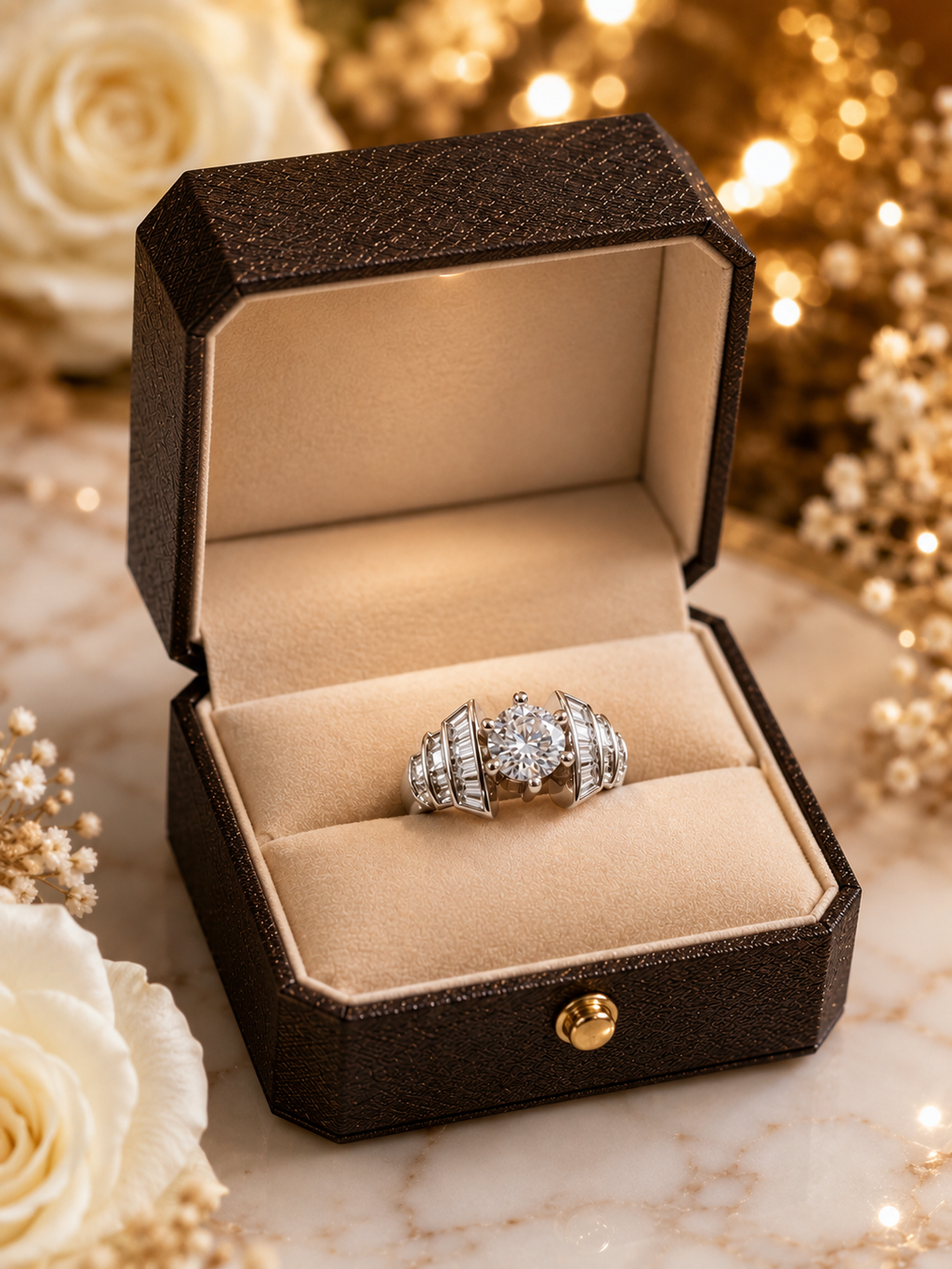 FLORALHALO American Diamond Adjustable Ring for Women | Luxury Solitaire Halo Design AD Ring | Silver Tone Cubic Zirconia Statement Ring | Adjustable Finger Ring for Girls & Women