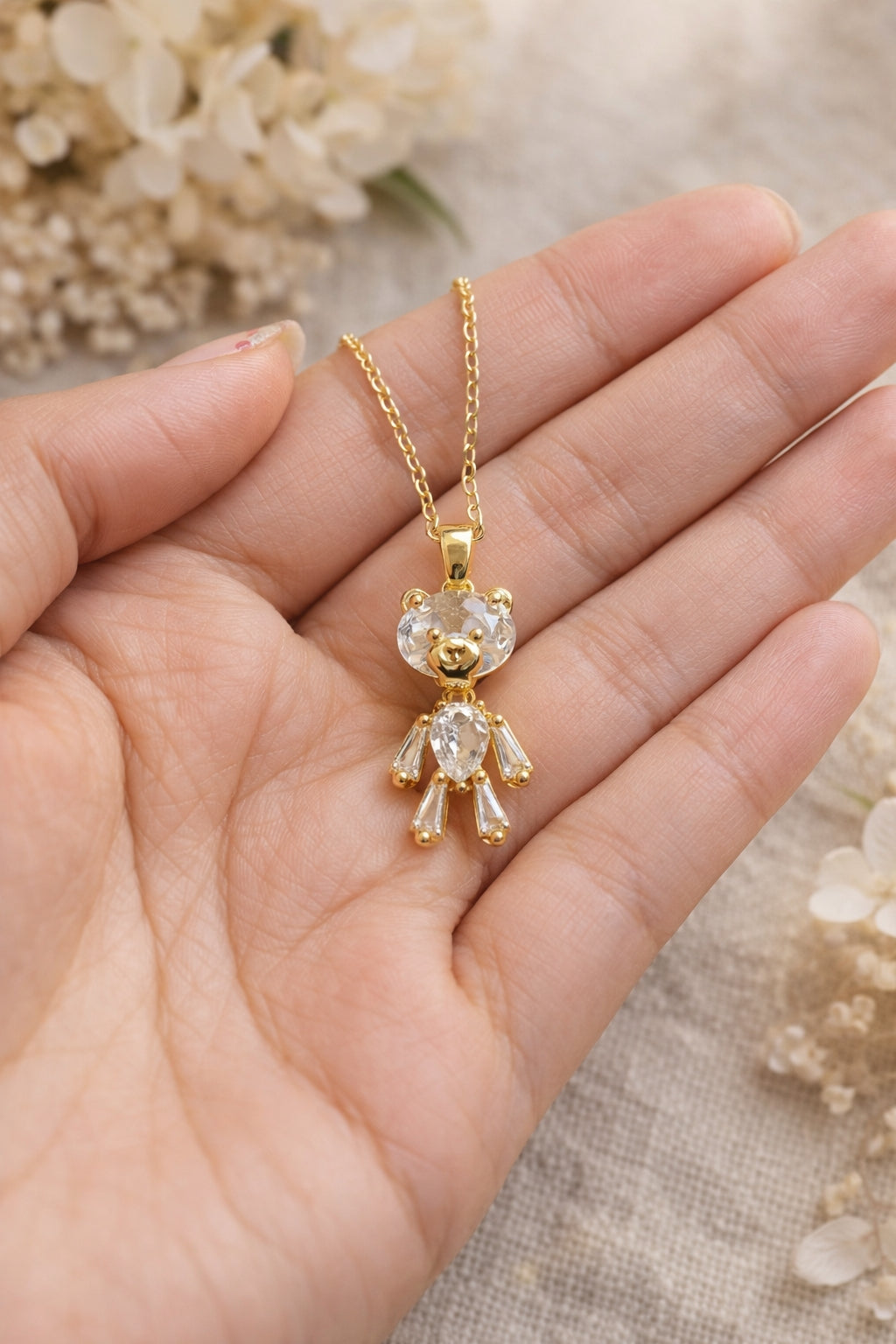 Anti Tarnish Teddy Bear Pendant Necklace for Women & Girls | Gold Plated Crystal Bear Charm Necklace | Cute Korean Style Chain Pendant Jewelry