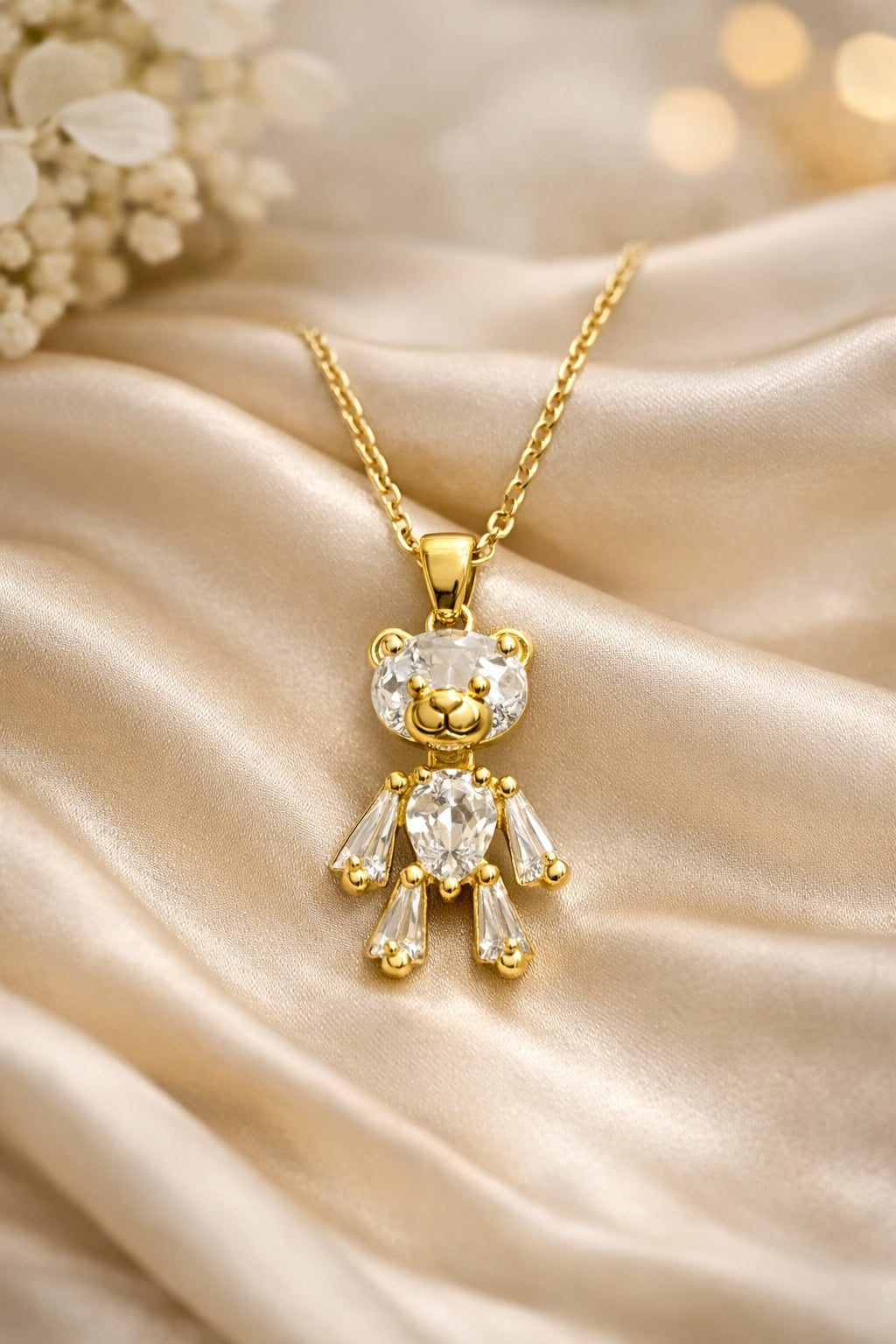 Anti Tarnish Teddy Bear Pendant Necklace for Women & Girls | Gold Plated Crystal Bear Charm Necklace | Cute Korean Style Chain Pendant Jewelry