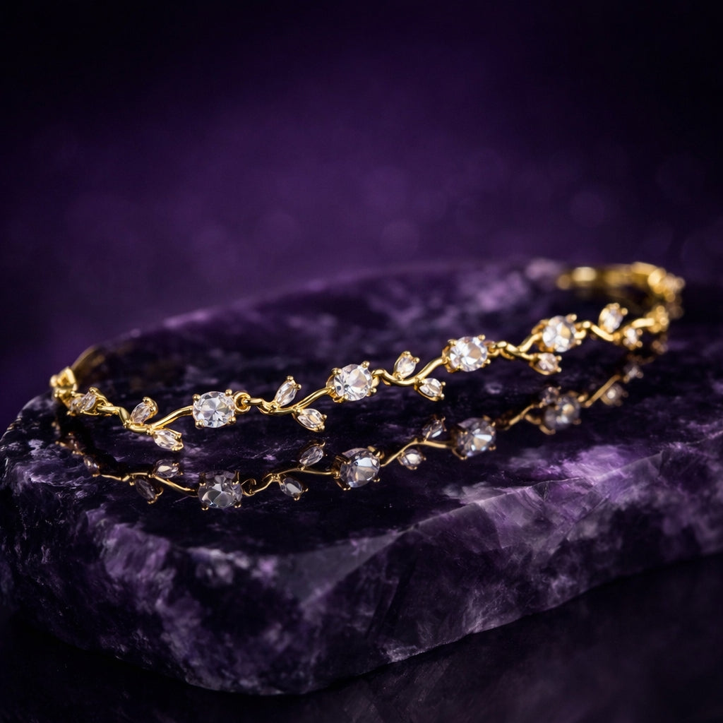 Gold Plated Crystal Bracelet for Women & Girls | Anti Tarnish Elegant Link Bracelet | Adjustable Jewelry