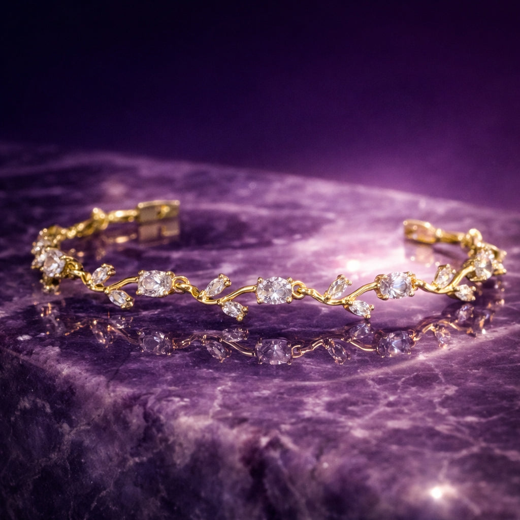 Gold Plated Crystal Bracelet for Women & Girls | Anti Tarnish Elegant Link Bracelet | Adjustable Jewelry
