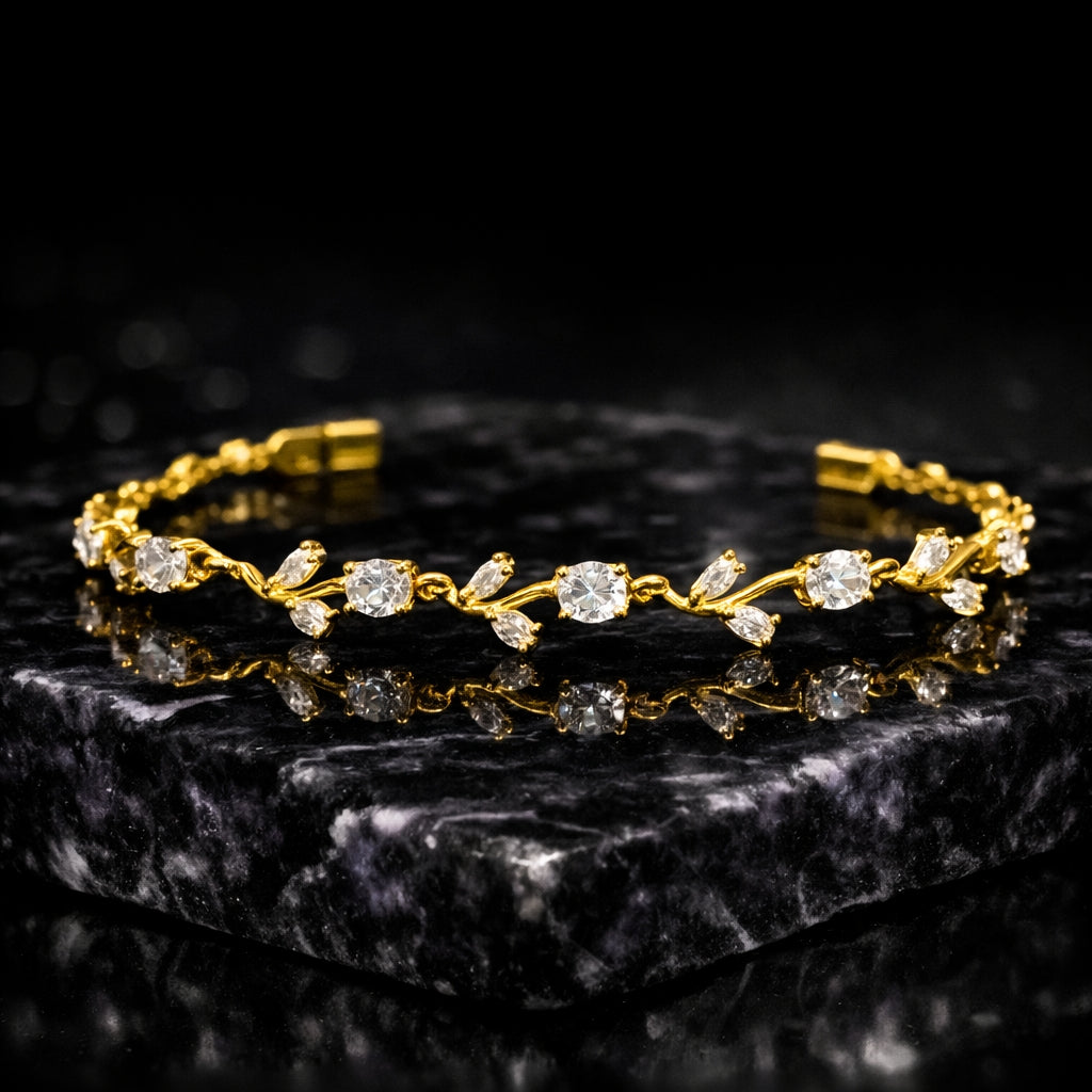 Gold Plated Crystal Bracelet for Women & Girls | Anti Tarnish Elegant Link Bracelet | Adjustable Jewelry