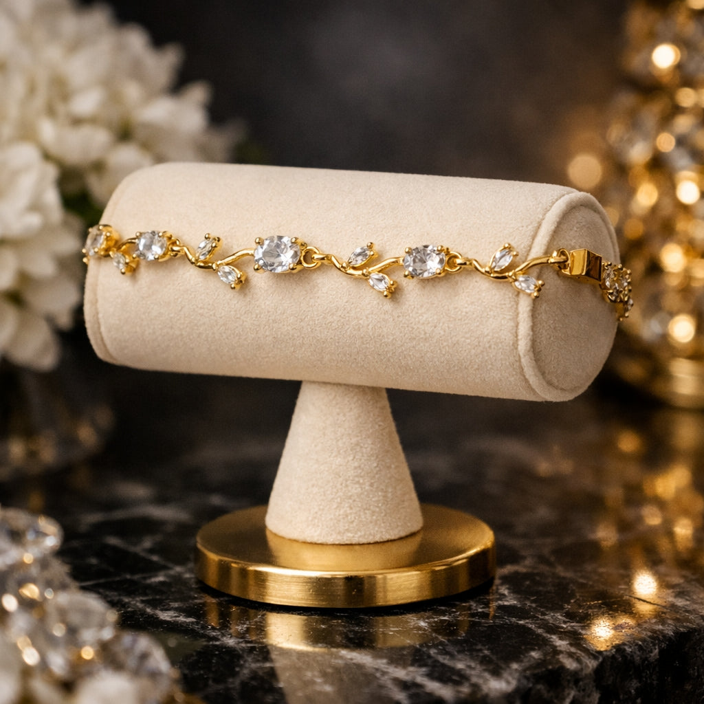 Gold Plated Crystal Bracelet for Women & Girls | Anti Tarnish Elegant Link Bracelet | Adjustable Jewelry